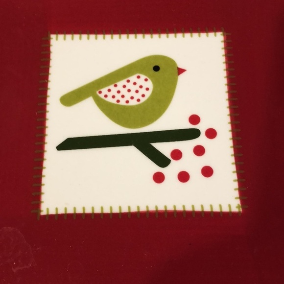 🎄Tag decorative appetizer, dessert, salad, plate, holidays red square  bird EUC - Picture 4 of 6